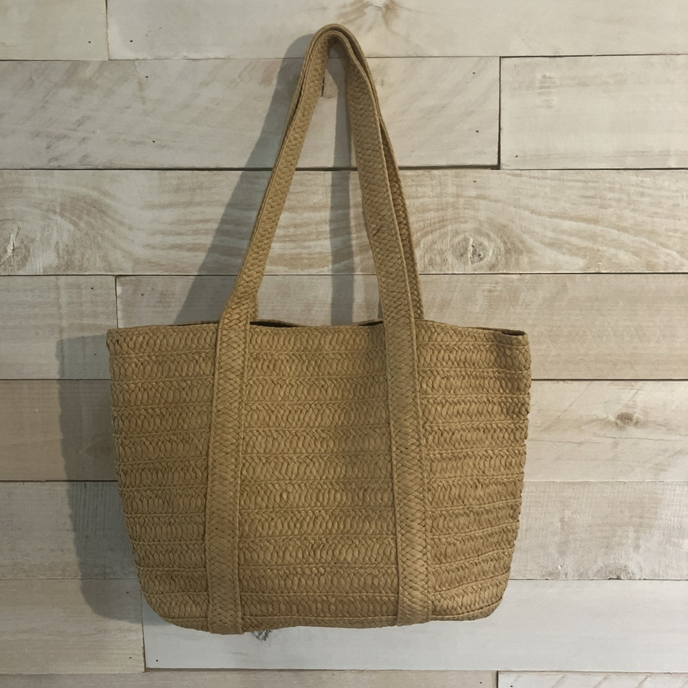 Draper James Womens Beige Straw Tote Bag Fast Shipping